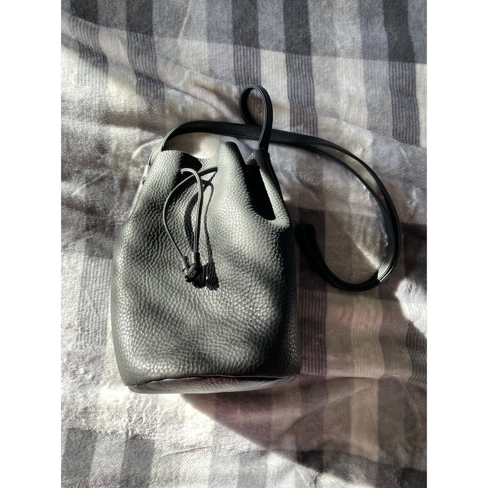 BAGGU Leather Drawstring Bucket Bag - Black